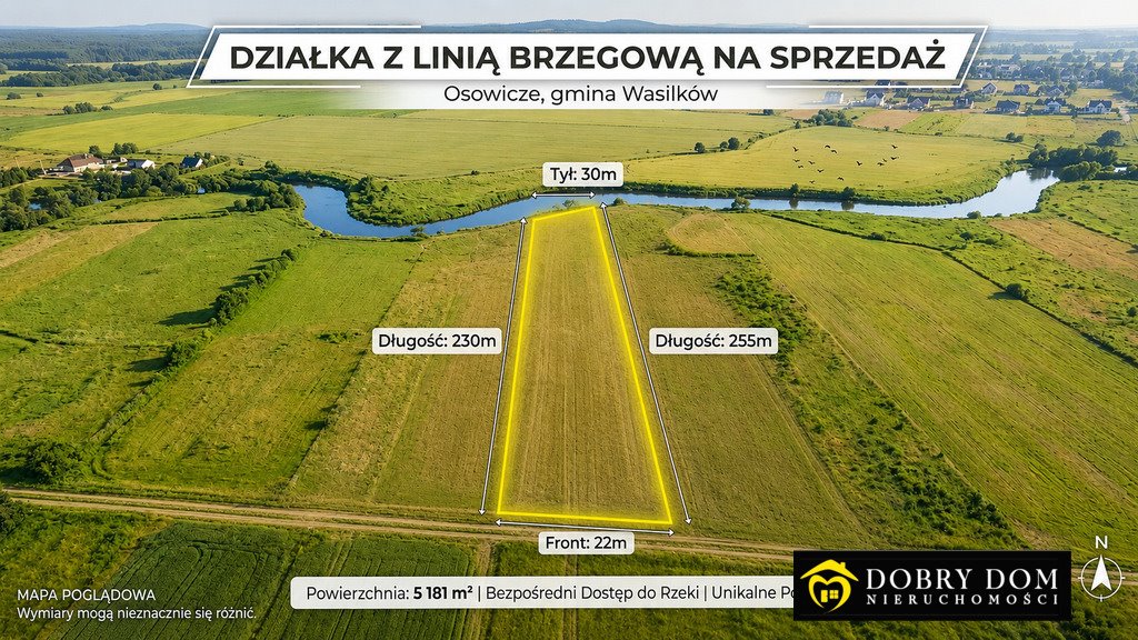 Działka nad rzeką Supraśl w Osowicze - 5181 m² Osowicze  5 181m2 Foto 1