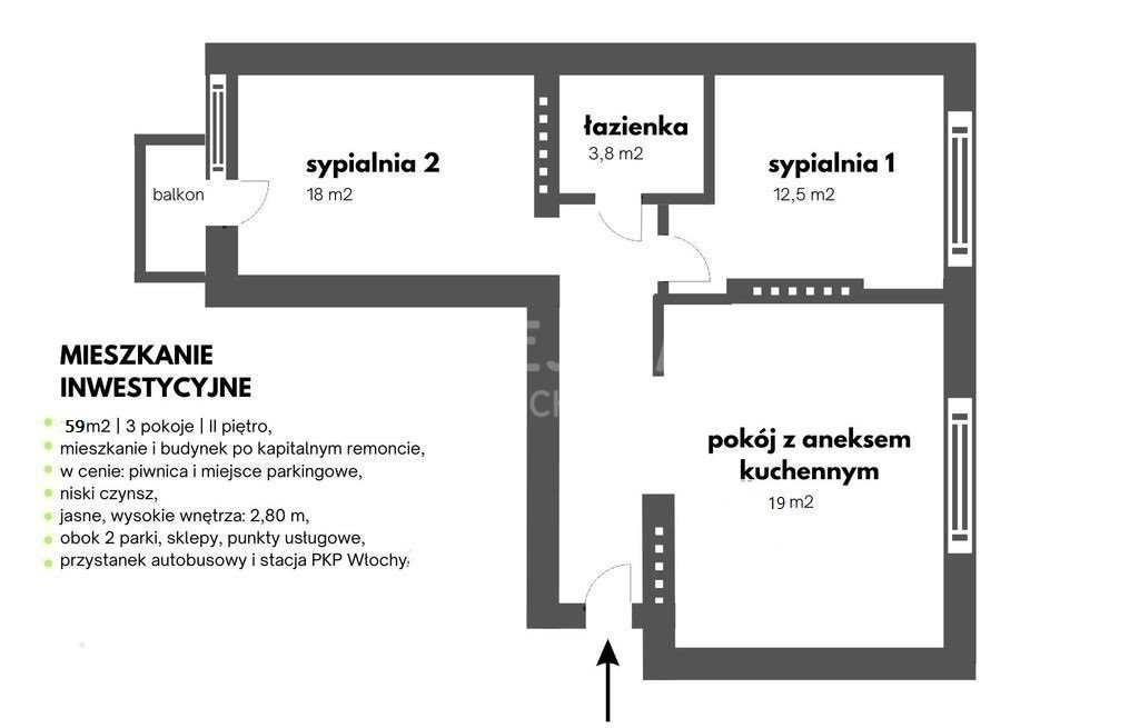 Mieszkanie trzypokojowe na sprzedaż Warszawa, Włochy, Stare Włochy, Bolesława Chrobrego  59m2 Foto 7