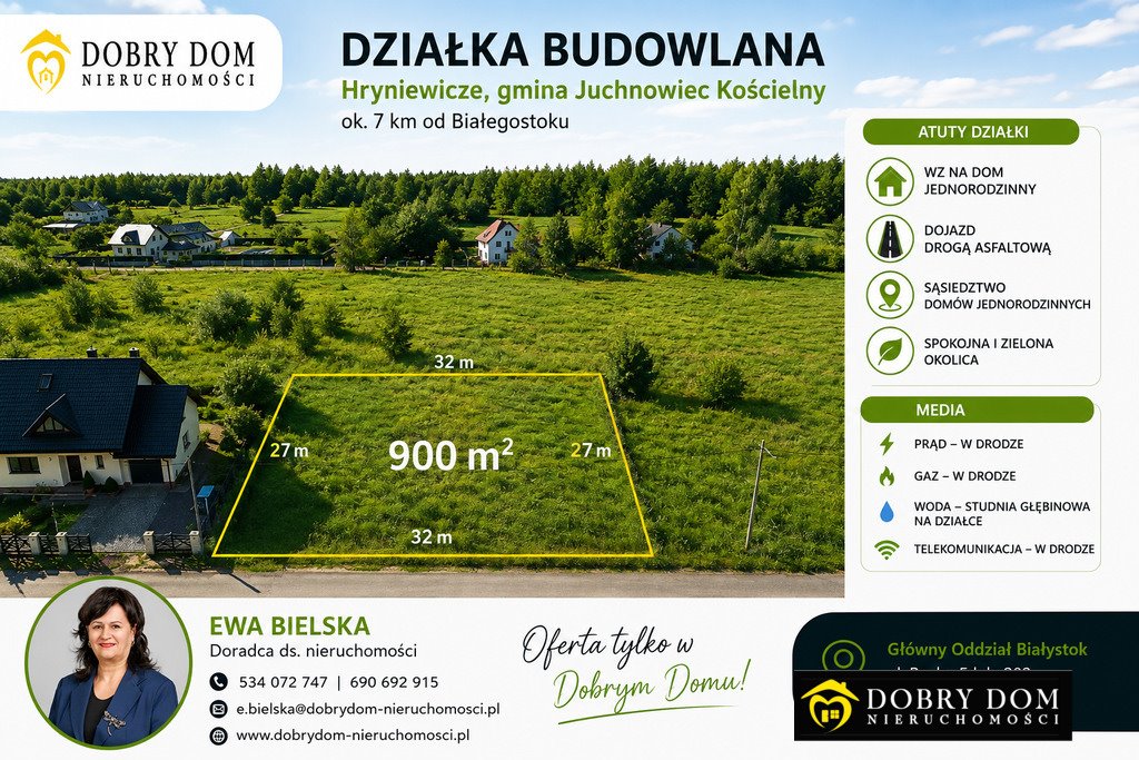 Działka z WZ, media, asfalt, 900 m² – idealna pod dom Hryniewicze  900m2 Foto 1