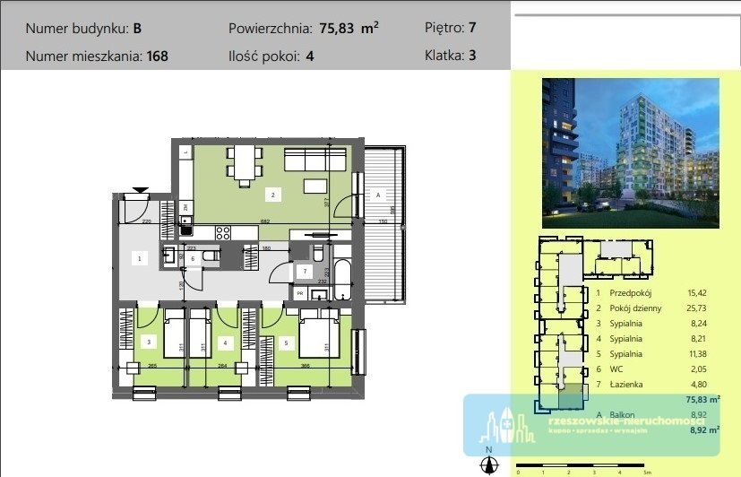 Mieszkanie czteropokojowe  na sprzedaż Rzeszów, Technologiczna  76m2 Foto 4