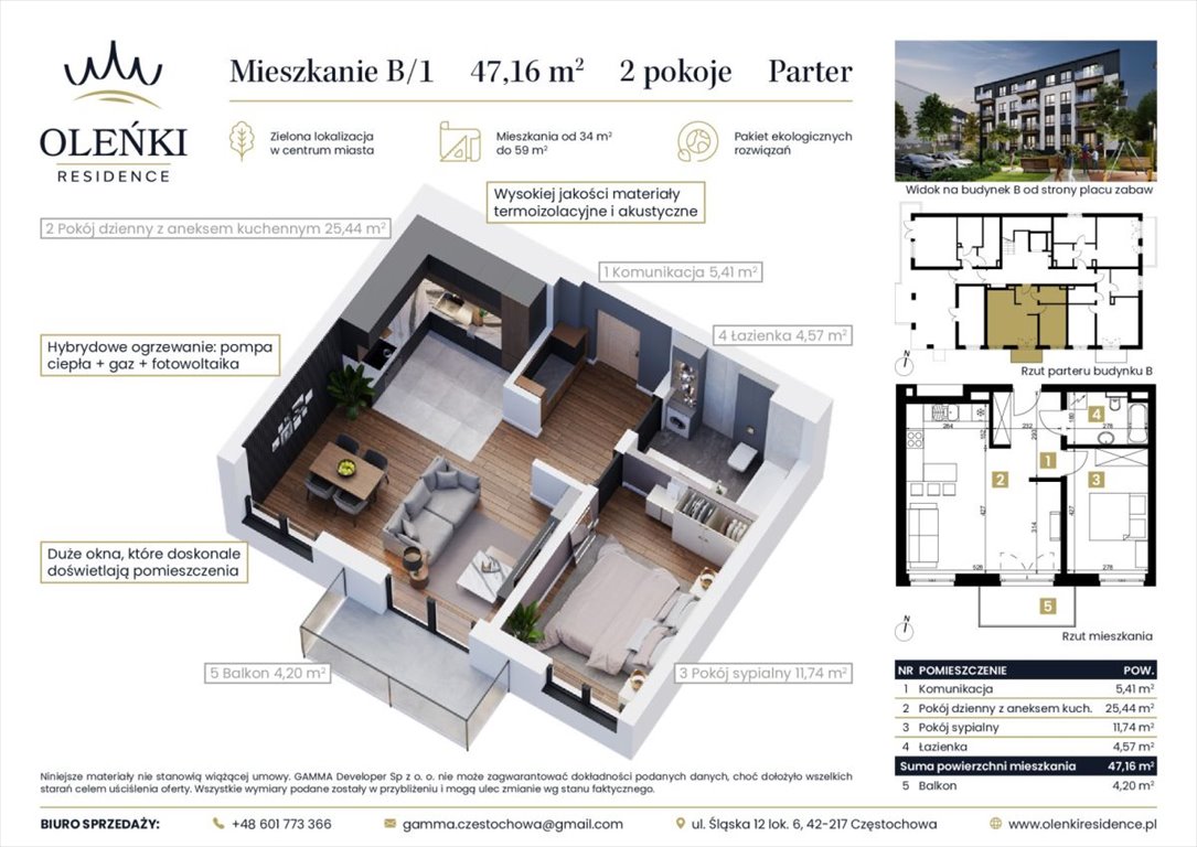 Mieszkanie dwupokojowe na sprzedaż Częstochowa, Podjasnogórska, Oleńki  48m2 Foto 1