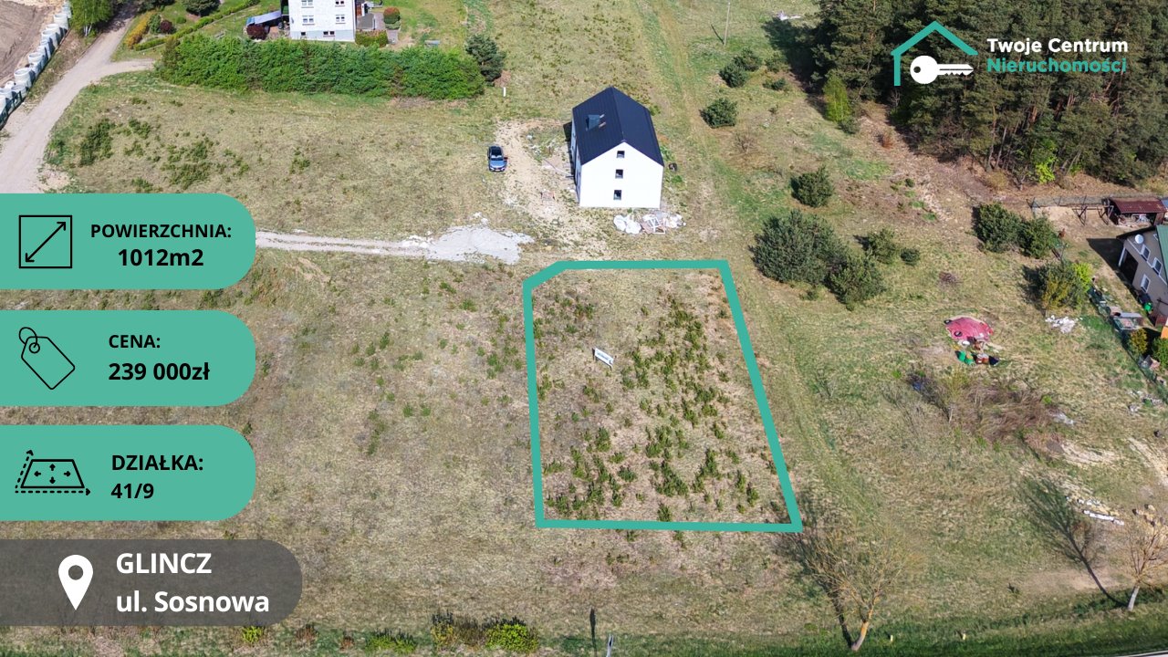 Działka 1012 m² pod dom jednorodzinny (las 50 m) Glincz, Sosnowa  1 012m2 Foto 1