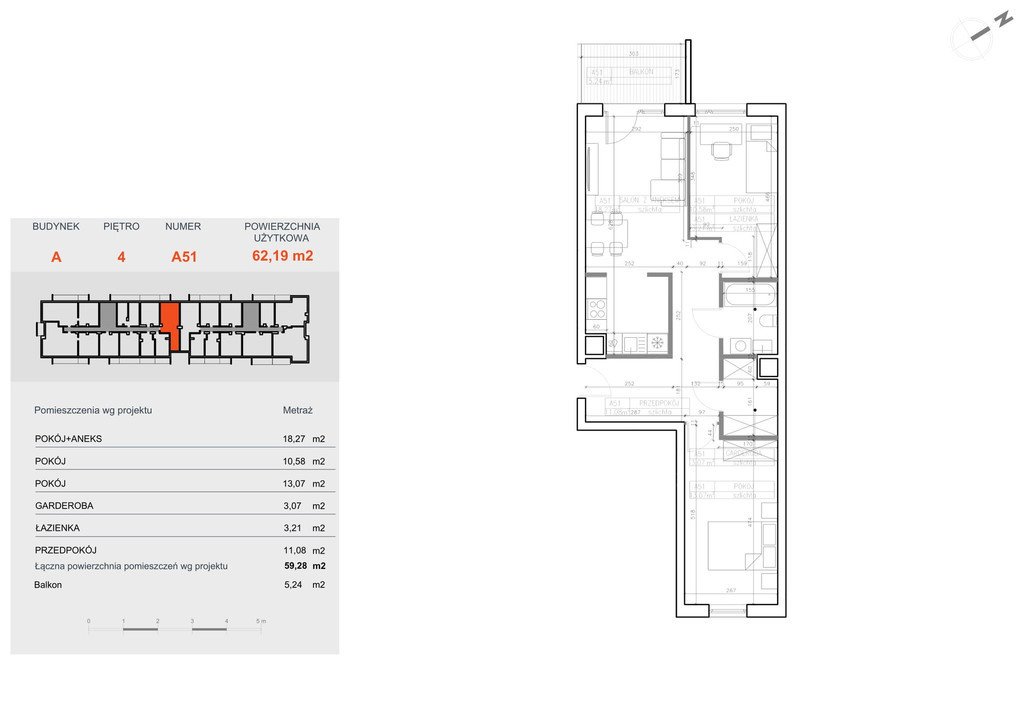 Przestronne 3-pokojowe mieszkanie w Bielawach, 60,3 m2 Bydgoszcz, Bielawy, Jana Karola Chodkiewicza  60m2 Foto 1