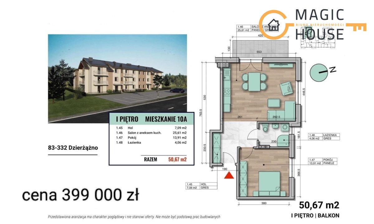 Mieszkanie dwupokojowe na sprzedaż Dzierżążno, Szpitalna  51m2 Foto 5