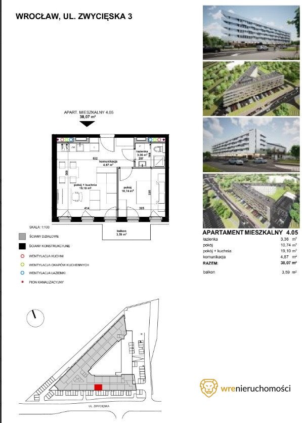 Mieszkanie dwupokojowe na sprzedaż Wrocław, Krzyki  38m2 Foto 2