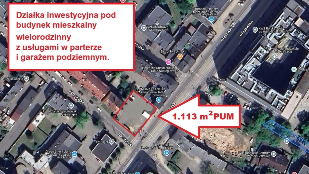 Działka pod wielorodzinną zabudowę z usługami, 694 m² Poznań, Grunwald, Górczyn, Głogowska  694m2 Foto 1