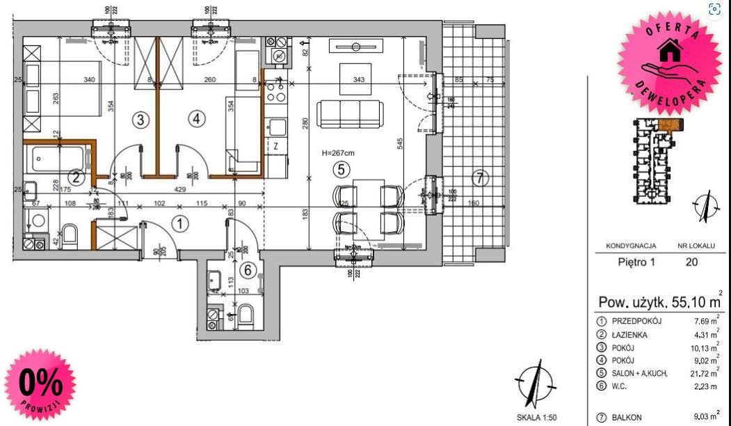 Nowoczesne 3-pokojowe mieszkanie 55,42 m² w Rembertowie - polecam! Warszawa, Rembertów, Nowy Rembertów, Chełmżyńska  55m2 Foto 1