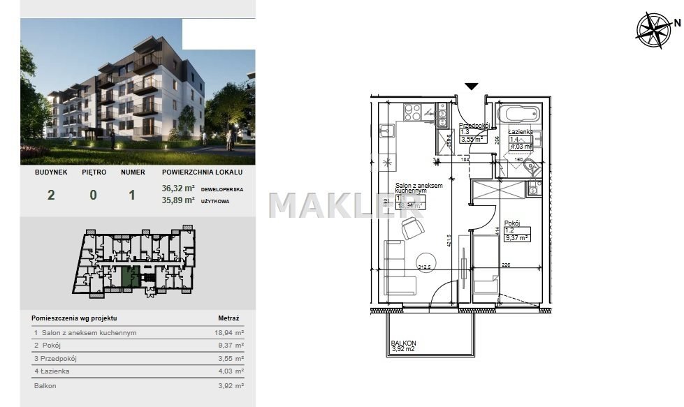 Mieszkanie dwupokojowe na sprzedaż Bydgoszcz, Szwederowo  36m2 Foto 3