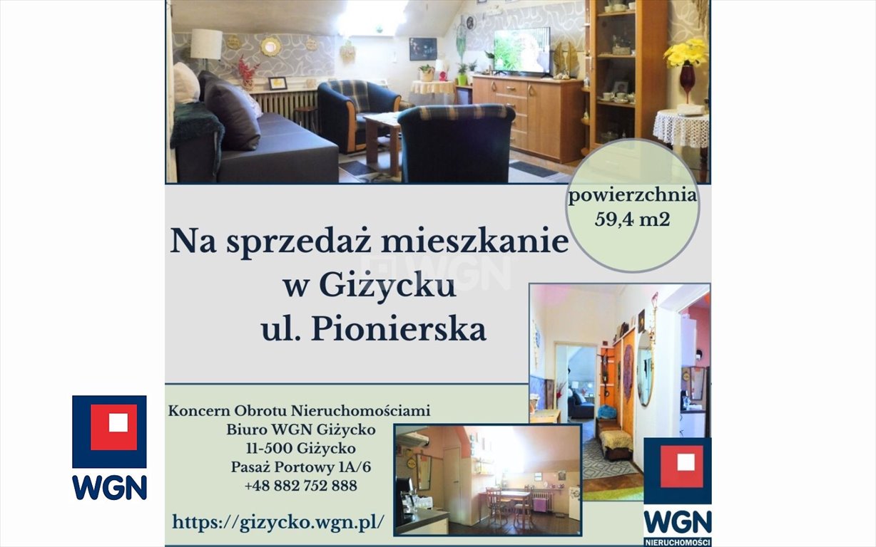 Mieszkanie dwupokojowe na sprzedaż Giżycko, Pionierska  59m2 Foto 2