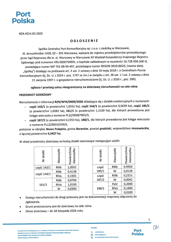Działka na wynajem 43 427 m2 w Nowej Pułapinie Nowa Pułapina  43 427m2 Foto 1