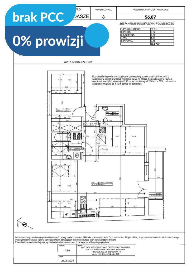Przestronne 3-pokojowe mieszkanie z balkonem i widokiem na Wisłę Bydgoszcz, Fordon, Bydgoska  56m2 Foto 1