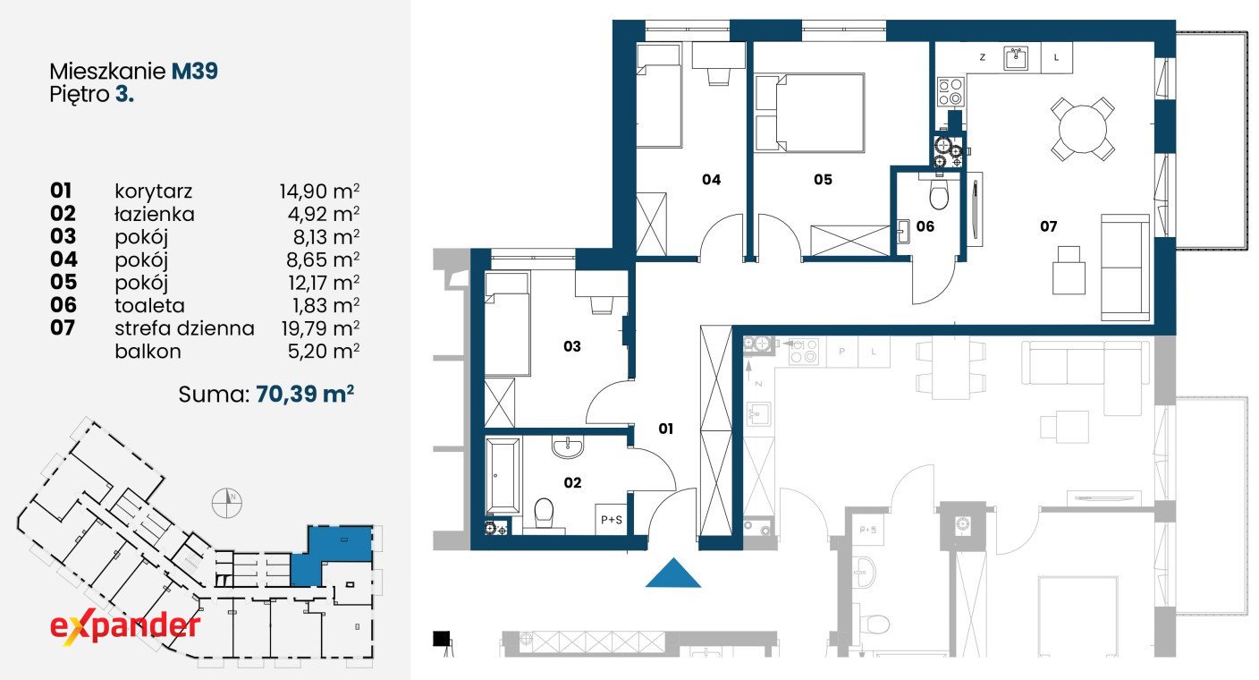 Nowa Dęba - 70 m² w stanie deweloperskim z balkonem Nowa Dęba, Kwiatkowskiego  70m2 Foto 1