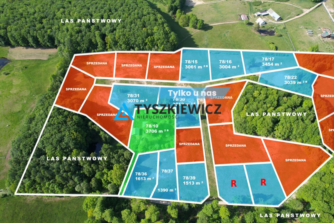 Działki w otoczeniu lasów i jeziora Łąkie, widok, lasy Trzepowo, Sambora  1 513m2 Foto 1