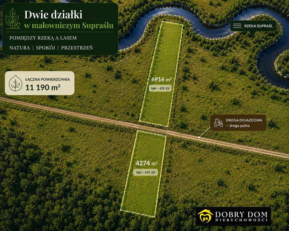 Na sprzedaż dwie działki nad rzeką Supraśl 11 190 m² Supraśl  11 190m2 Foto 1