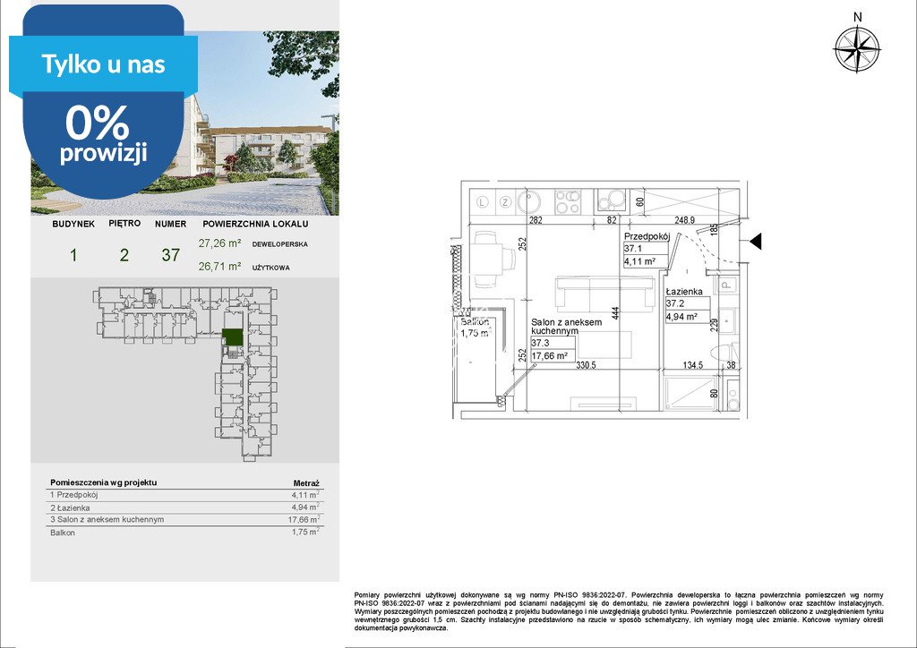 Nowoczesne 26,71 m² z balkonem w Osielsku, blisko natury Osielsko, Aleja Adama Mickiewicza  27m2 Foto 1