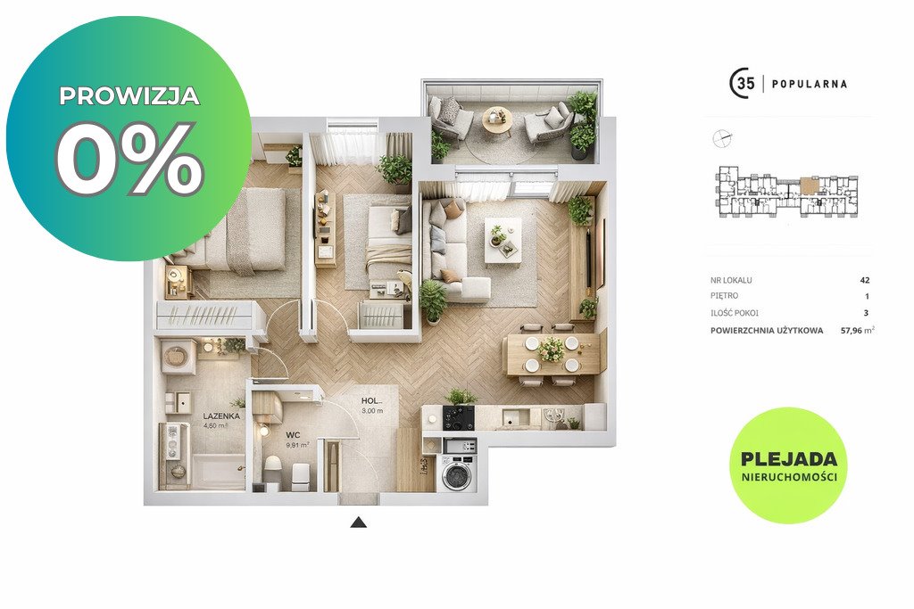 Nowoczesne 3 pokoje z balkonem, brak PCC, inwestycja 2026 Warszawa, Włochy, Popularna  58m2 Foto 1