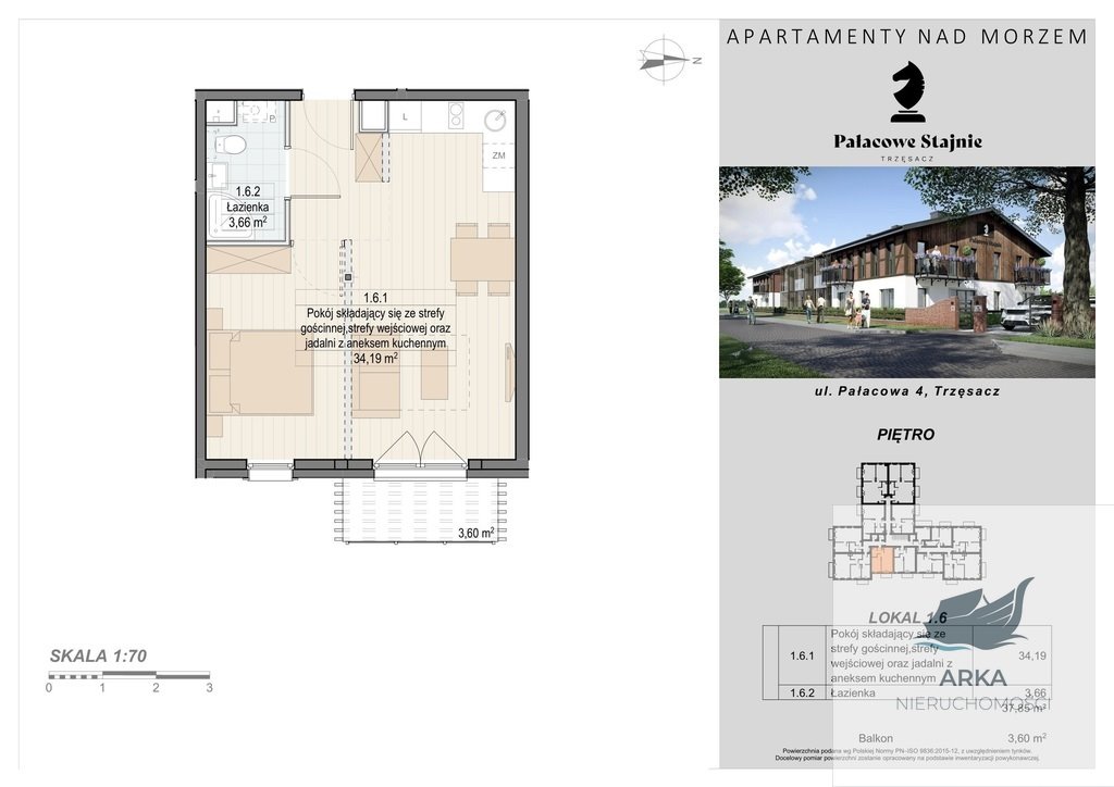 Mieszkanie dwupokojowe na sprzedaż Trzęsacz  38m2 Foto 11