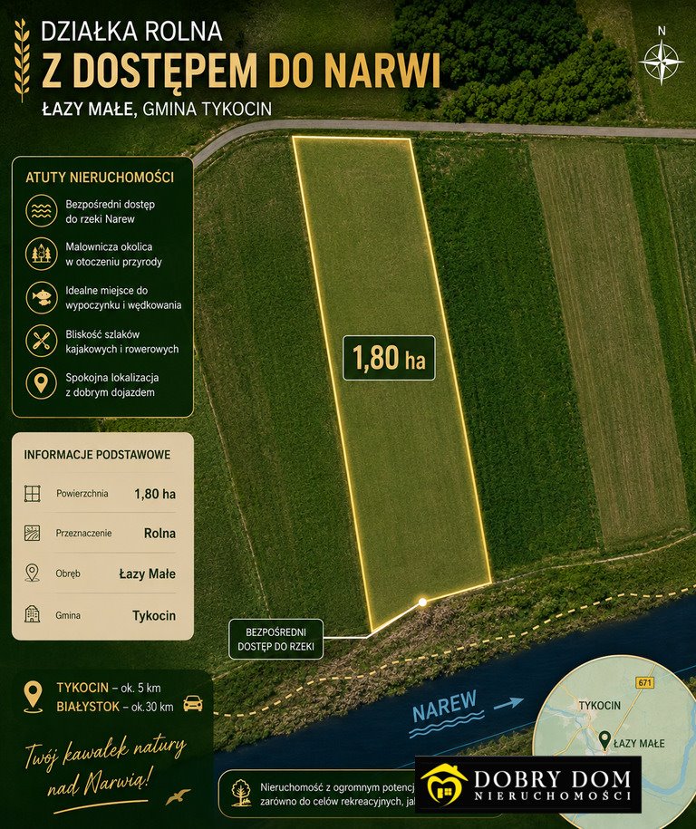 Działka nad Narwią w Łazy Małe – spokój i potencjał inwestycyjny Łazy Małe  10 800m2 Foto 1