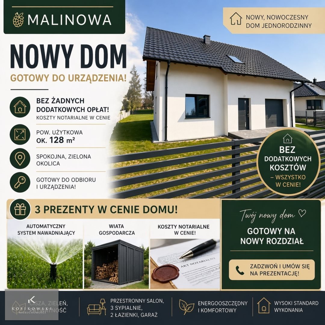 Ostatni dom w Namysłowie! Bez prowizji, gratis garaż i nawadnianie Namysłów, Malinowa  128m2 Foto 1