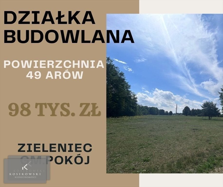 Działka 49 arów z mediami, planem i możliwością zabudowy Pokój, Zieleniec  4 900m2 Foto 1