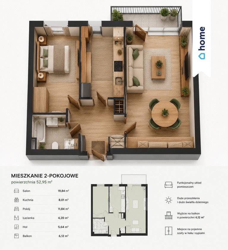 Do sprzedania nowoczesne mieszkanie 49,48 m² z balkonem w Kleszczewie Kleszczewo  49m2 Foto 1