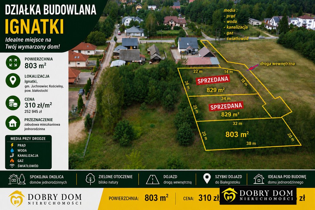Polecam działkę 803 m² w Ignatkach - gotowa pod budowę domu Ignatki  803m2 Foto 1