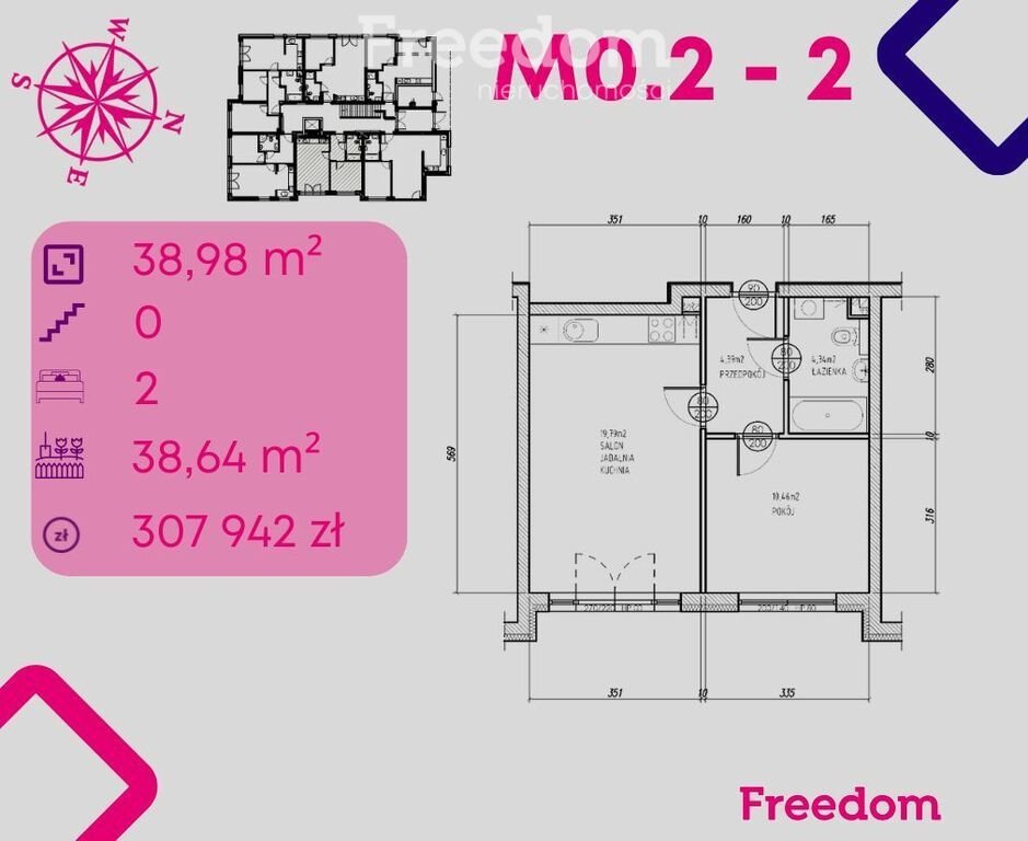 Mieszkanie dwupokojowe na sprzedaż Bonin  39m2 Foto 1