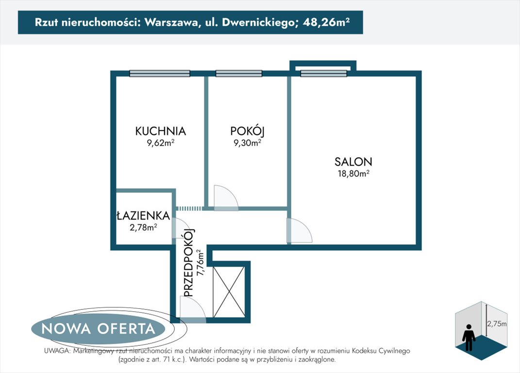 Mieszkanie dwupokojowe na sprzedaż Warszawa, Józefa Dwernickiego  48m2 Foto 4
