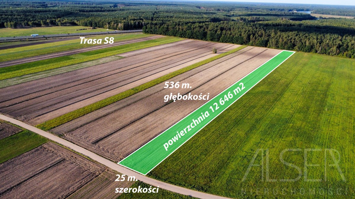 Polecam inwestycyjną działkę 12 646 m² z mediami i dostępem do S8 Trzcianka  12 646m2 Foto 1