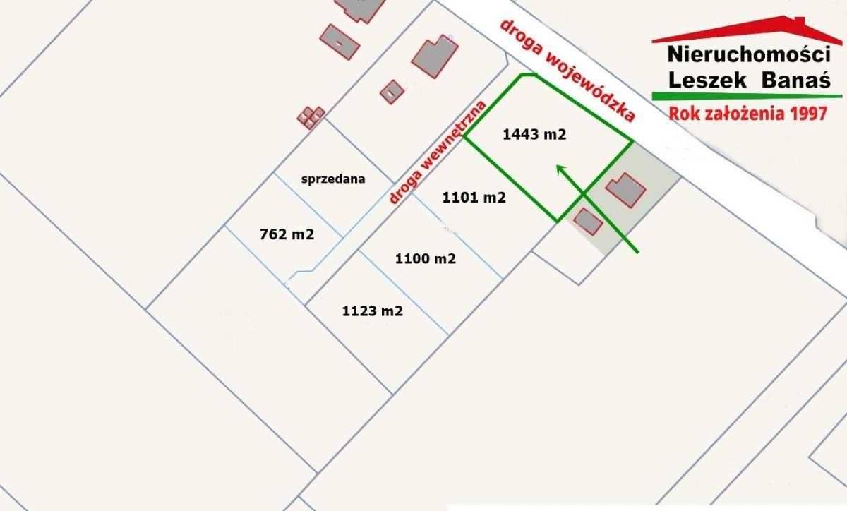 Działka budowlana 1443 m2 z mediami, spokojna okolica Robakowo  1 443m2 Foto 1