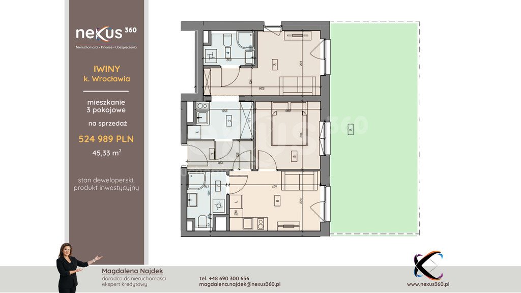 Mieszkanie trzypokojowe na sprzedaż Iwiny, Brochowska  45m2 Foto 1