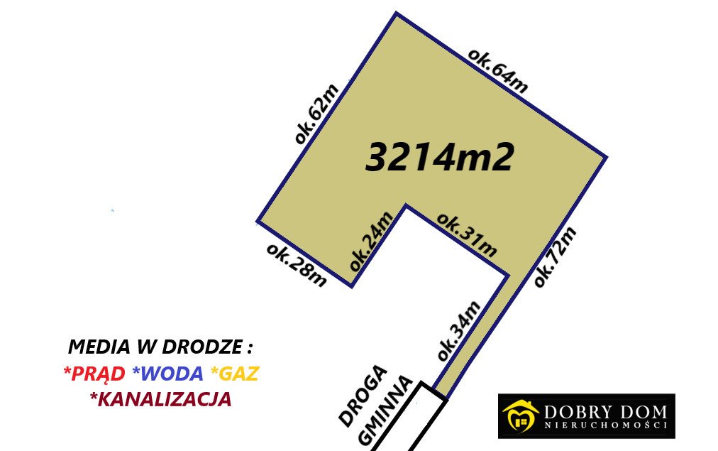 Działka 3214 m² z MPZP, media, nowa zabudowa, spokojna okolica Niewodnica Kościelna  3 214m2 Foto 1