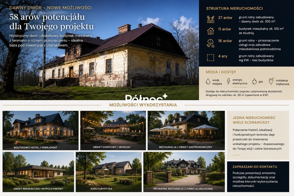 Dwór z 1905 r. na 58 ar. z potencjałem inwestycyjnym Tuchów  300m2 Foto 1