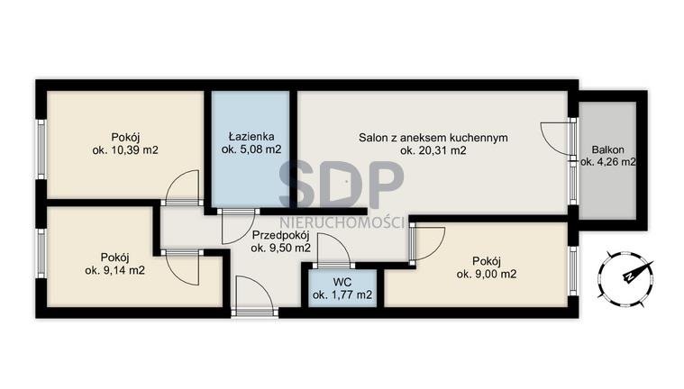 Mieszkanie czteropokojowe  na sprzedaż Wrocław, Krzyki, Krzyki, Braterska  65m2 Foto 2