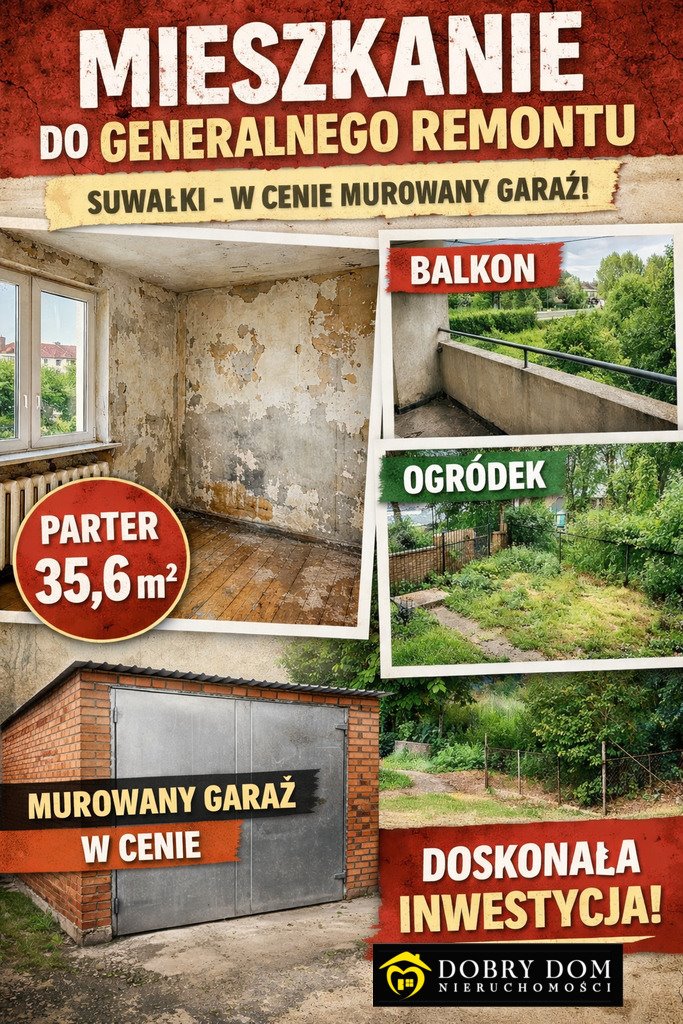 Mieszkanie 35,6 m² z ogródkiem i garażem – Suwałki Suwałki  36m2 Foto 1