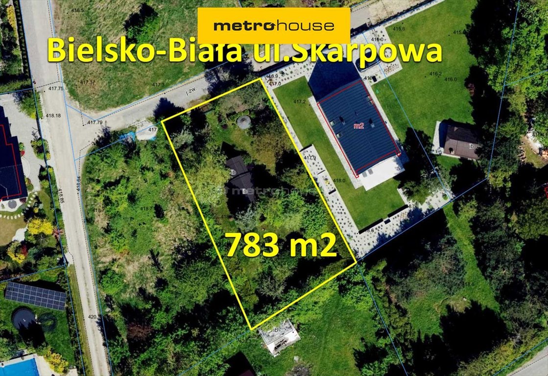 Działka budowlana z domkiem i altaną, 783 m², Kamienica Bielsko-Biała, Kamienica, Skarpowa  783m2 Foto 1