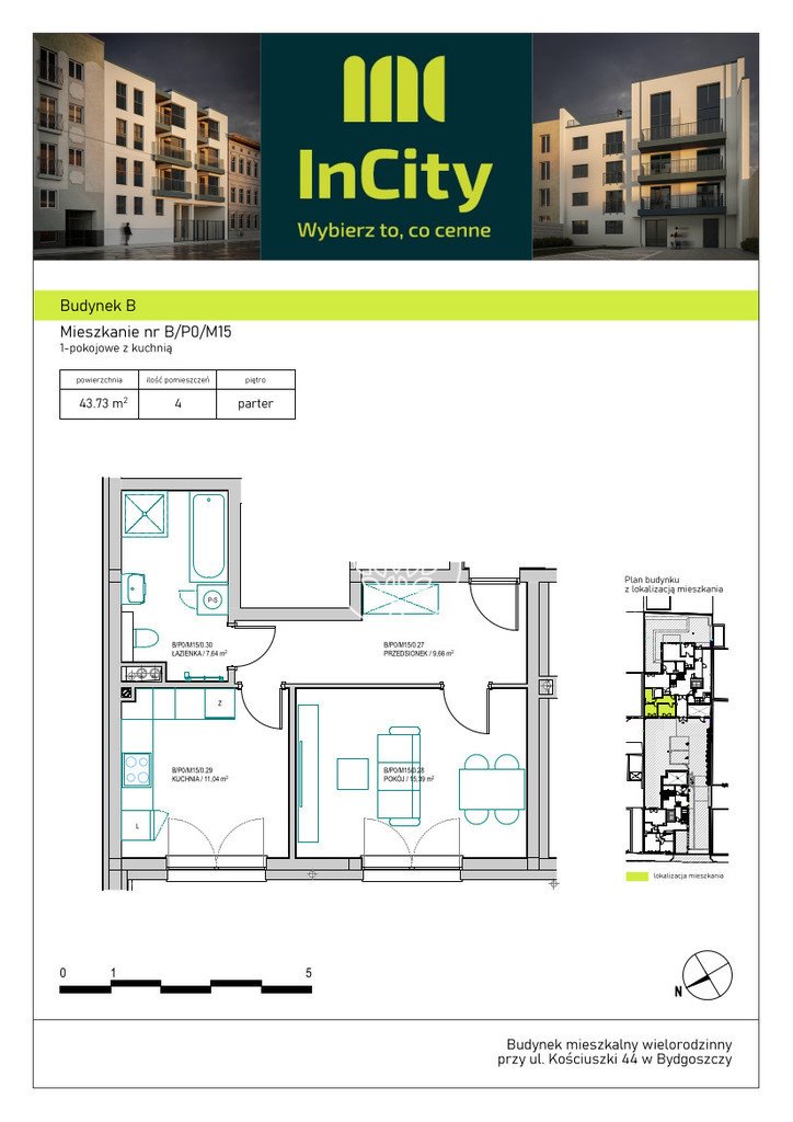 Przestronne 44,19 m² w sercu Bydgoszczy – idealne dla singla Bydgoszcz, Śródmieście, Tadeusza Kościuszki  44m2 Foto 1