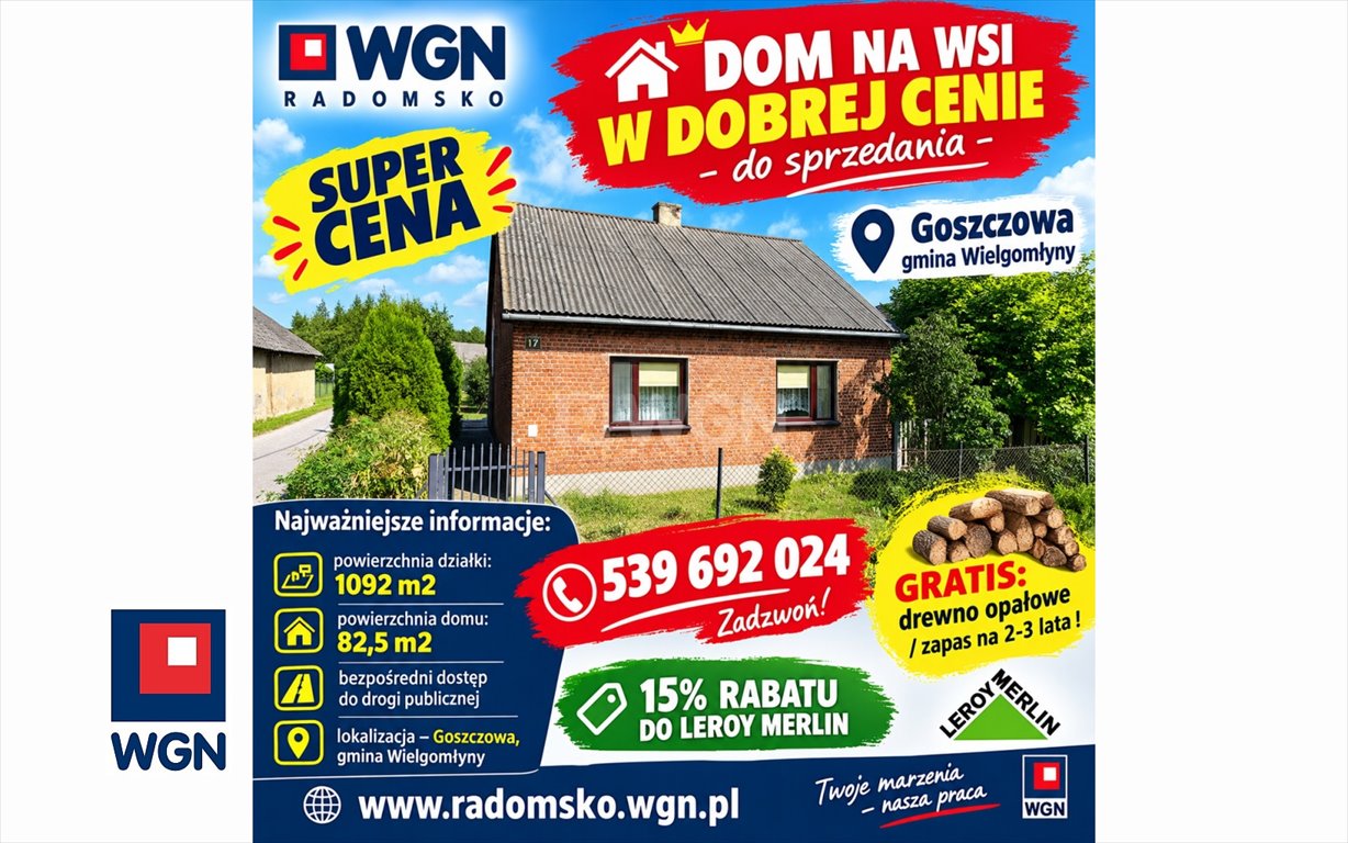 Dom 82,5 m² w Goszczowej - ogrzewanie kominkowe z darmowym drewnem Goszczowa, Goszczowa  83m2 Foto 1
