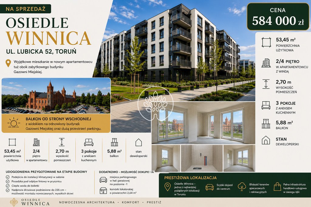 Nowoczesne 3-pokojowe mieszkanie 54 m² w Toruniu polecam! Toruń, Jakubskie Przedmieście, Lubicka  53m2 Foto 1