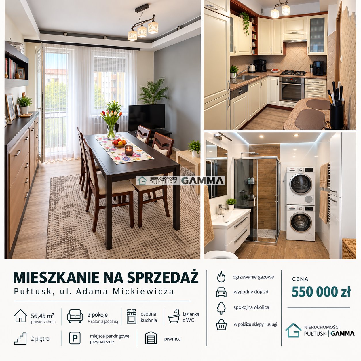 Mieszkanie 56 m² z tarasem i garażem w Pułtusku - polecam! Pułtusk, Pułtusk, Adama Mickiewicza  56m2 Foto 1