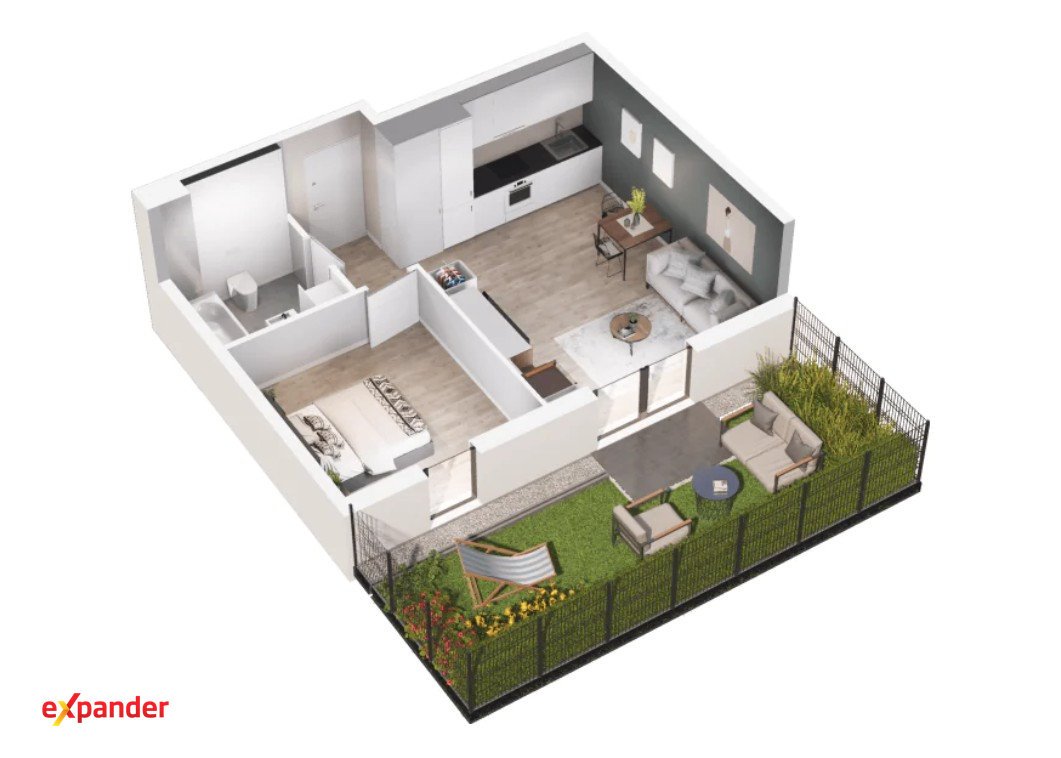 Polecam 2-pokojowe mieszkanie 41,6 m² z ogródkiem 24 m² w Krakowie Kraków, Tadeusza Śliwiaka  42m2 Foto 1