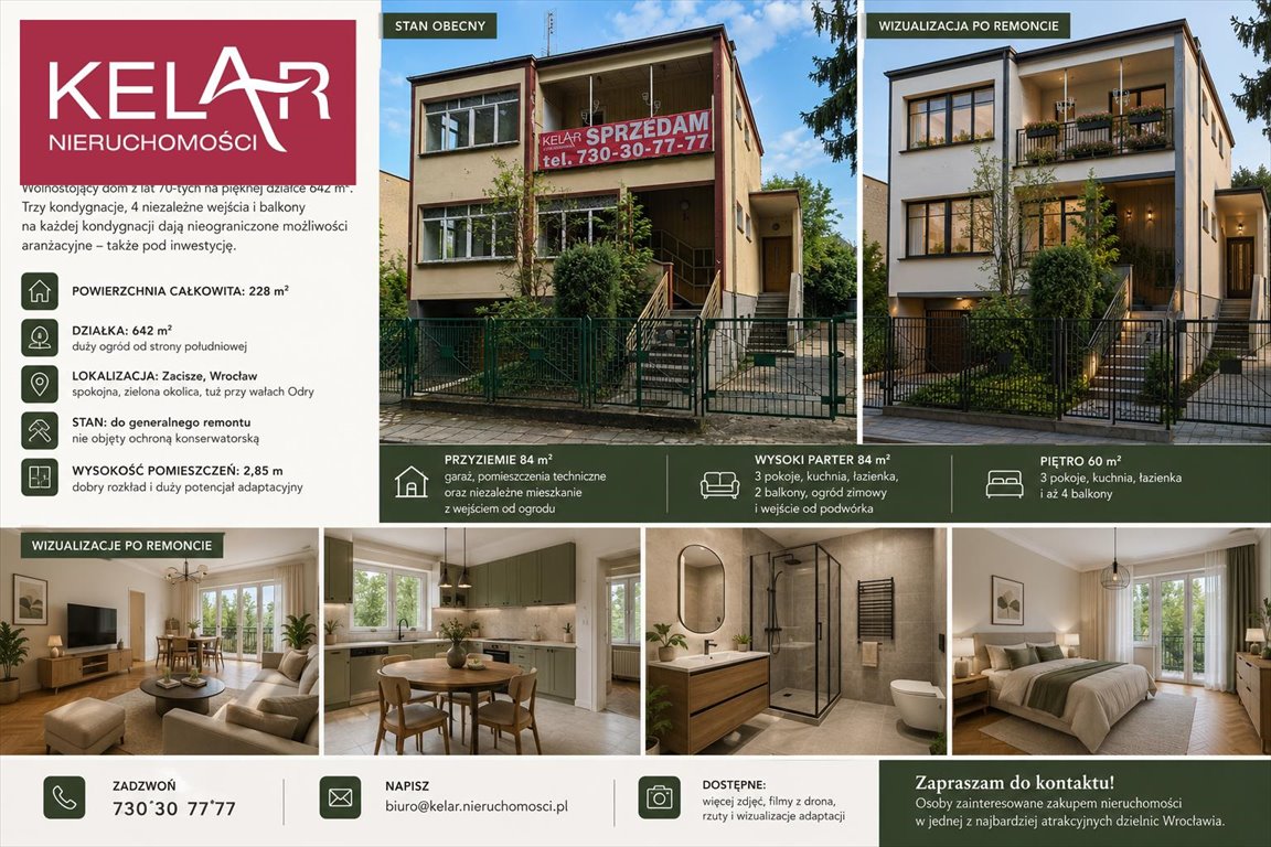 Zapraszam do domu 228 m² z dużym potencjałem na Zaciszu Wrocław, Śródmieście, NA KOŃCU  228m2 Foto 1