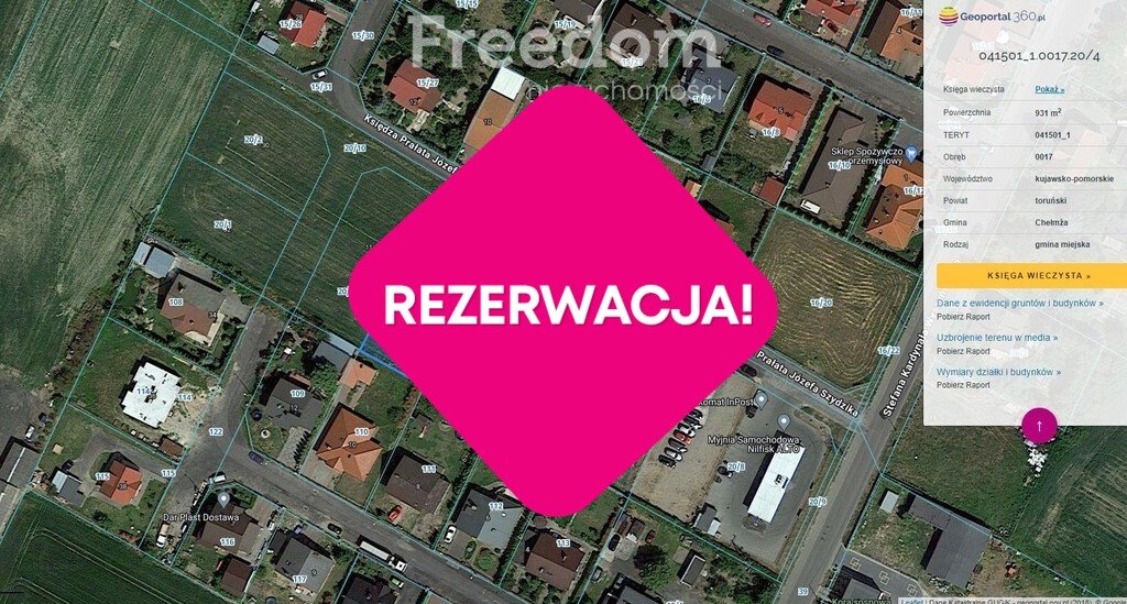 Działka budowlana na sprzedaż Chełmża, księdza prałata Józefa Szydzika  930m2 Foto 5