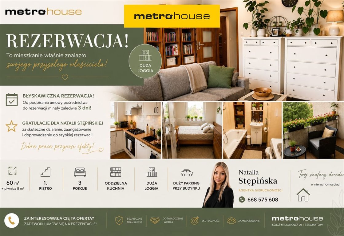 Do sprzedania przestronne 3-pokojowe mieszkanie 60 m² z dużą loggią i piwnicą Bełchatów, Św. Barbary  60m2 Foto 1