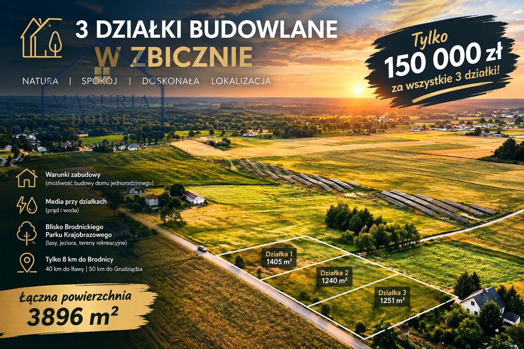 Do sprzedania 3 działki budowlane 3896 m² w Zbicznie Zbiczno  3 896m2 Foto 1