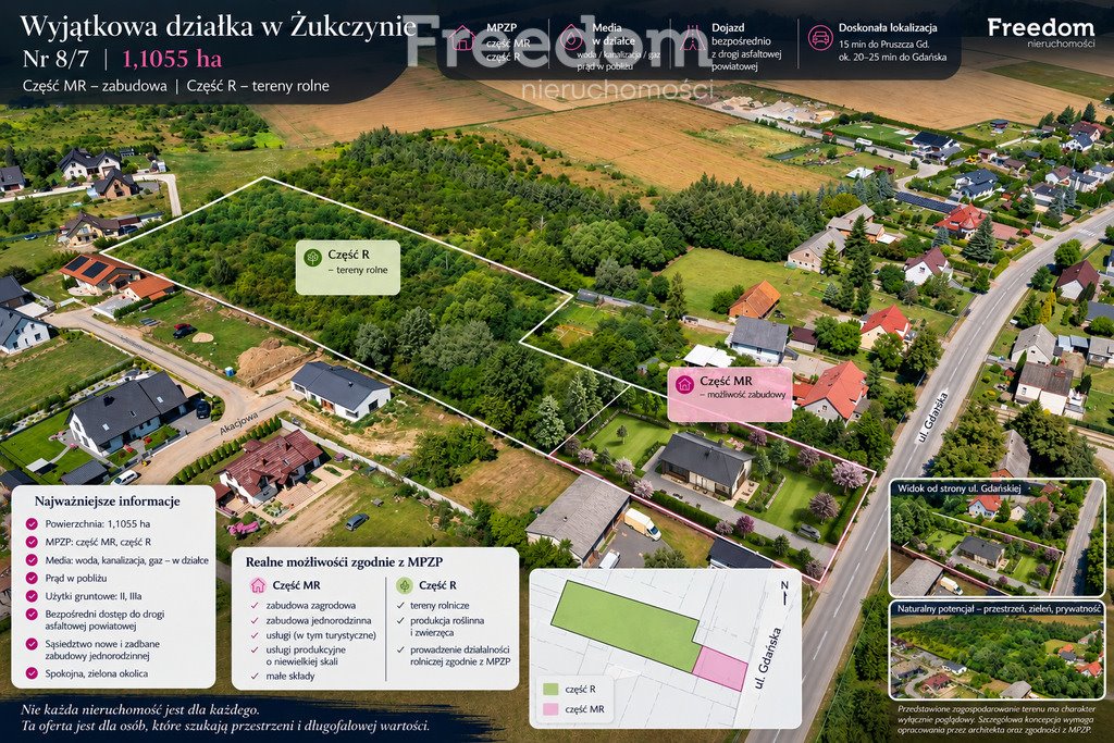 Działka 11 055 m² w Żukczynie (przy drodze, media) Żukczyn  11 055m2 Foto 1