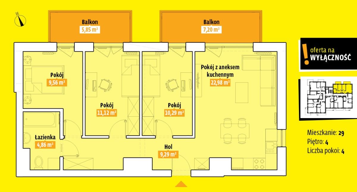 Mieszkanie czteropokojowe  na sprzedaż Kielce, Leszczyńska  71m2 Foto 4