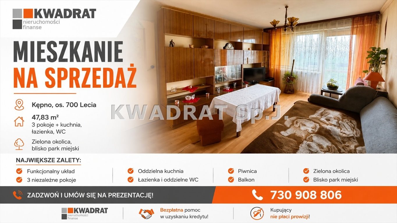 Do sprzedania przestronne 3-pokojowe mieszkanie 47,83 m² w Kępnie Kępno  48m2 Foto 1