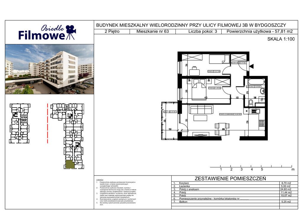 Mieszkanie trzypokojowe na sprzedaż Bydgoszcz, Bartodzieje Małe, Filmowa  58m2 Foto 3