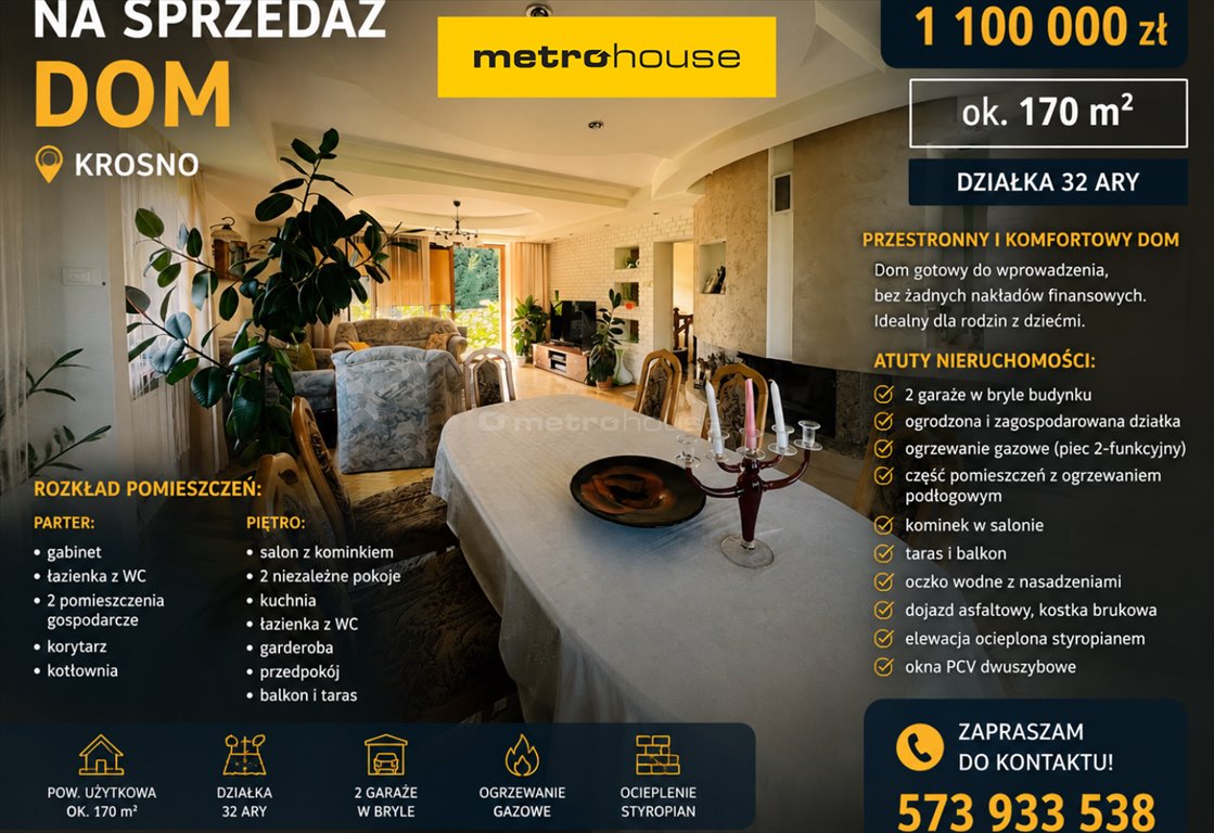 Zapraszam do obejrzenia przestronnego domu 170 m² z ogrodem i garażami Krosno  167m2 Foto 1